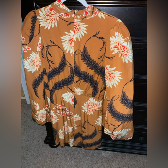 RHODE Cinnamon Brown Floral Mini Dress with Cream & Black Accents - Picture 4 of 10